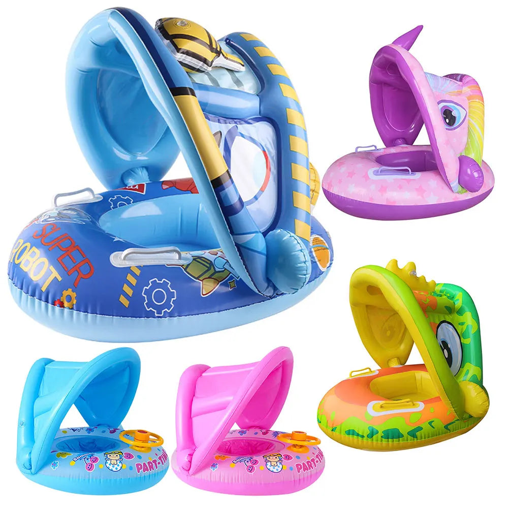 Ceeprints Baby Inflatable Swimming Ring with Sunshade