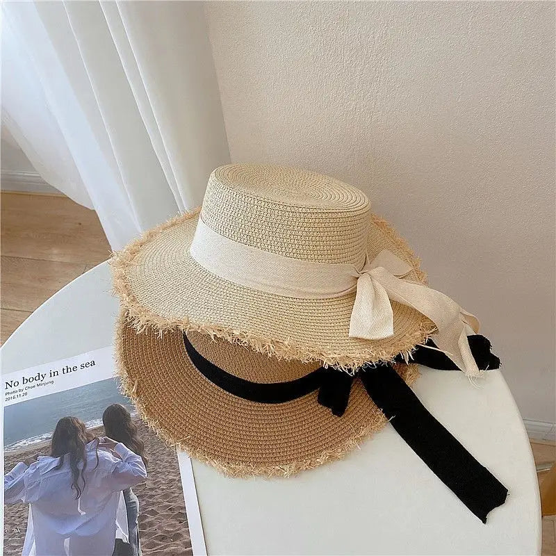 Japanese Style Hairy Edge Straw Beach Hat – Women's Summer Sun Protection Hat