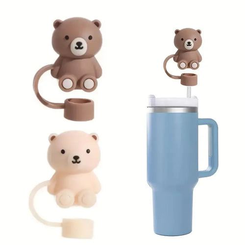 1PC Bear Straw Tip Cover – 10mm Dust-Proof Silicone Topper for 30/40oz Tumblers