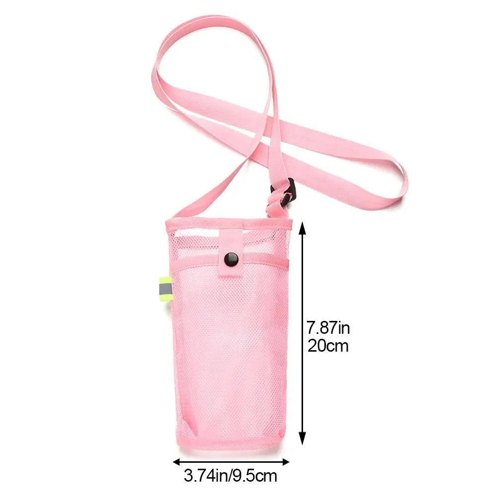 Portable Water Bottle Holder – Mesh Sleeve with Strap & Phone Pocket