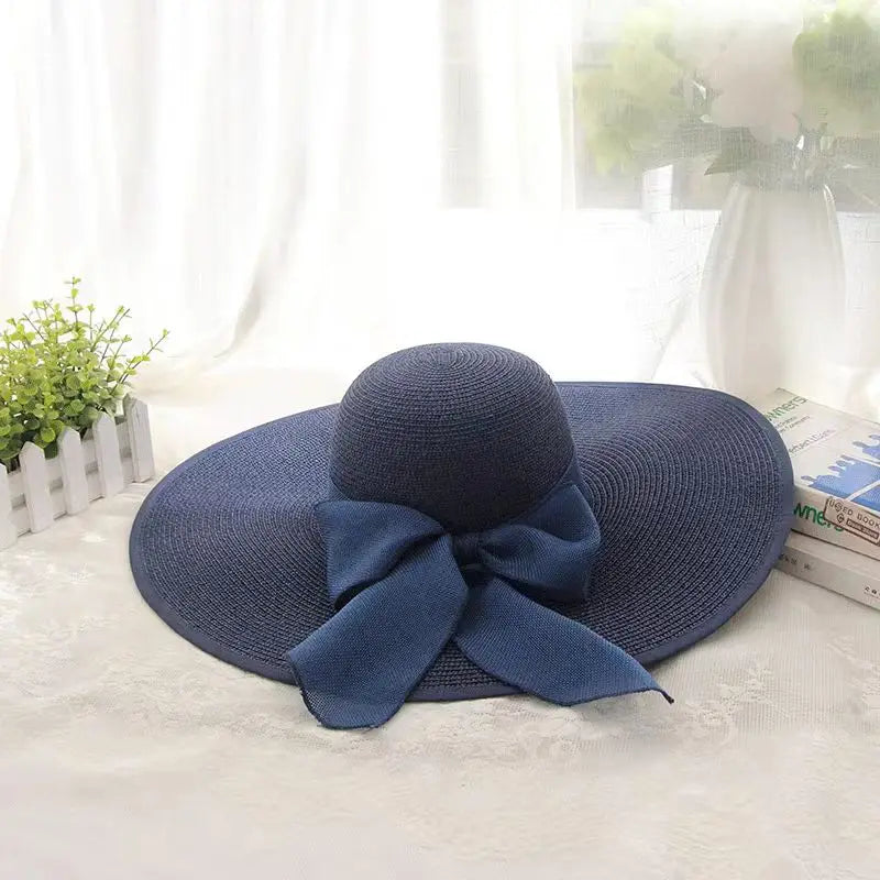 Wide Brim Straw Fedora Hat for Women – French Retro Summer Sun Hat