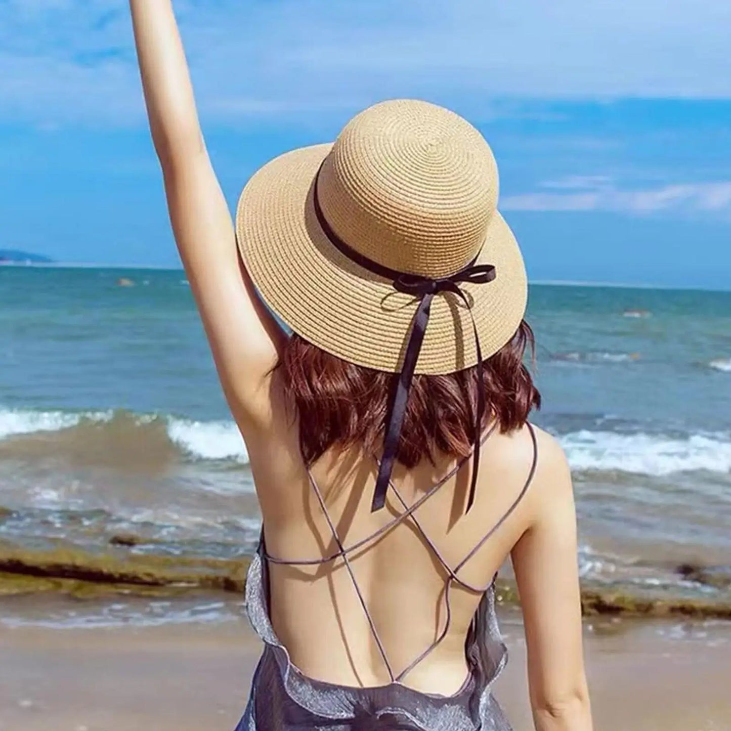 Summer Straw Hat – Wide Brim Foldable Beach Sun Hat for Women