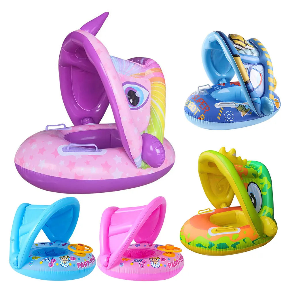 Ceeprints Baby Inflatable Swimming Ring with Sunshade