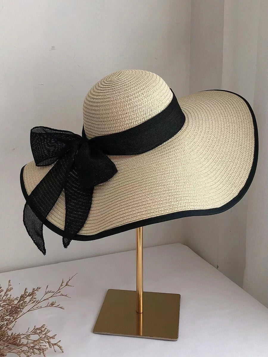 Wide Brim Straw Fedora Hat for Women – French Retro Summer Sun Hat