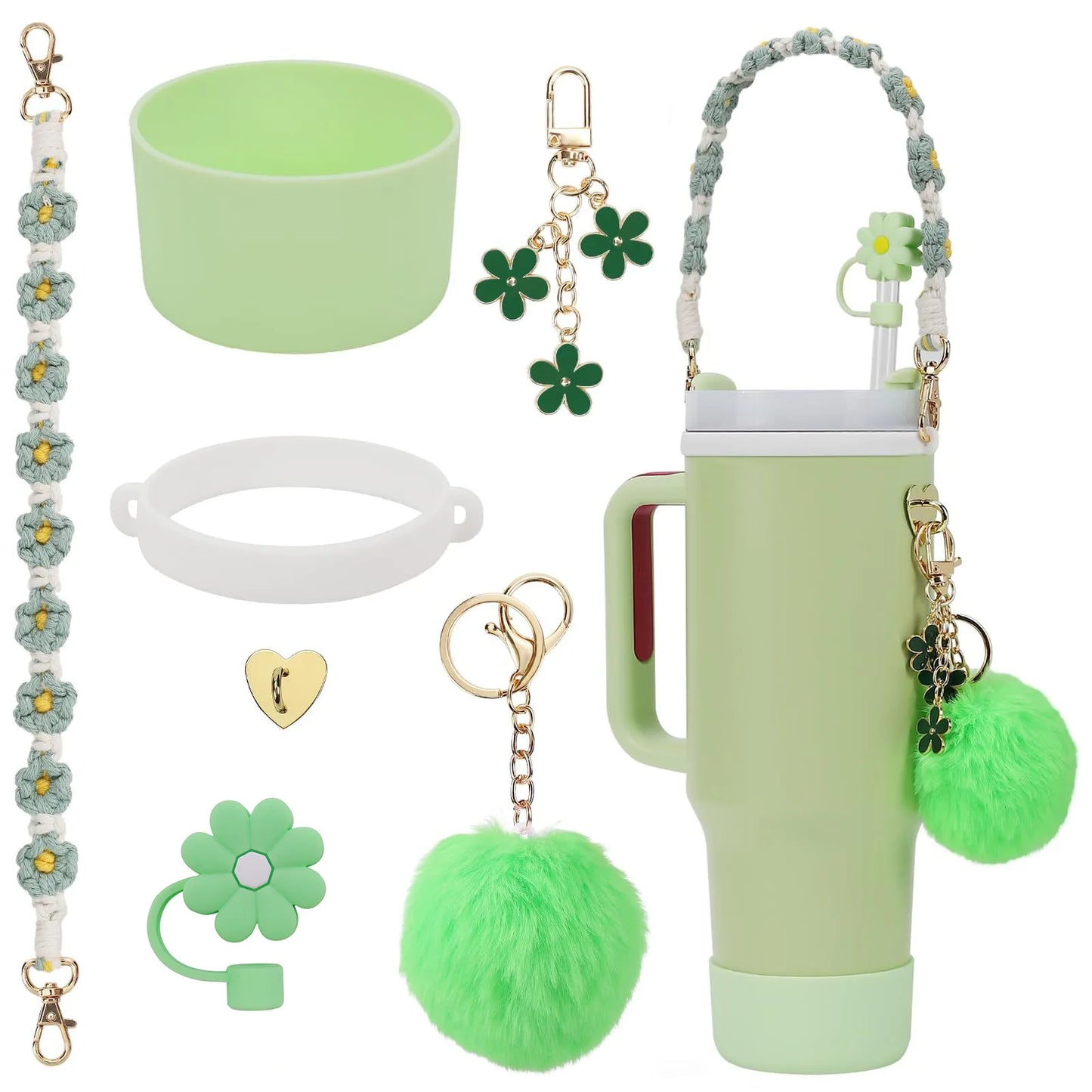 Handmade Straw Cap Case – Charm Chain, Initial Keychain & Handle for Tumbler