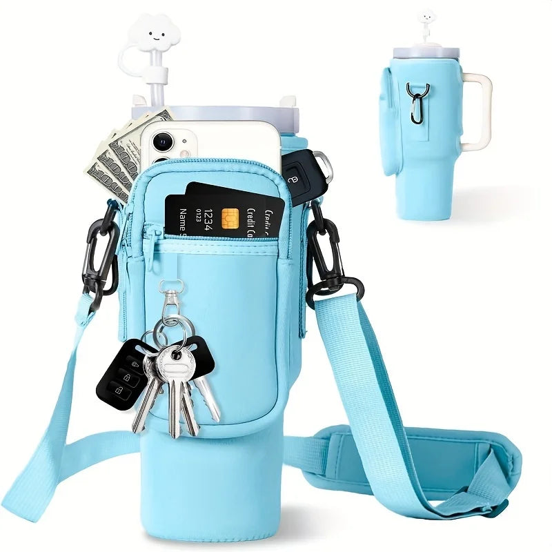 1/2/4PCS 40oz Water Bottle Carrier – Adjustable Strap Pouch for Thermos/Mugs