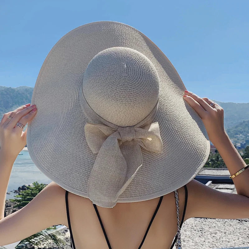 Women's Oversized Brim Straw Hat – Summer Sun Protection Beach Hat