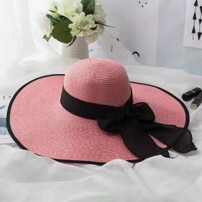 Wide Brim Straw Fedora Hat for Women – French Retro Summer Sun Hat