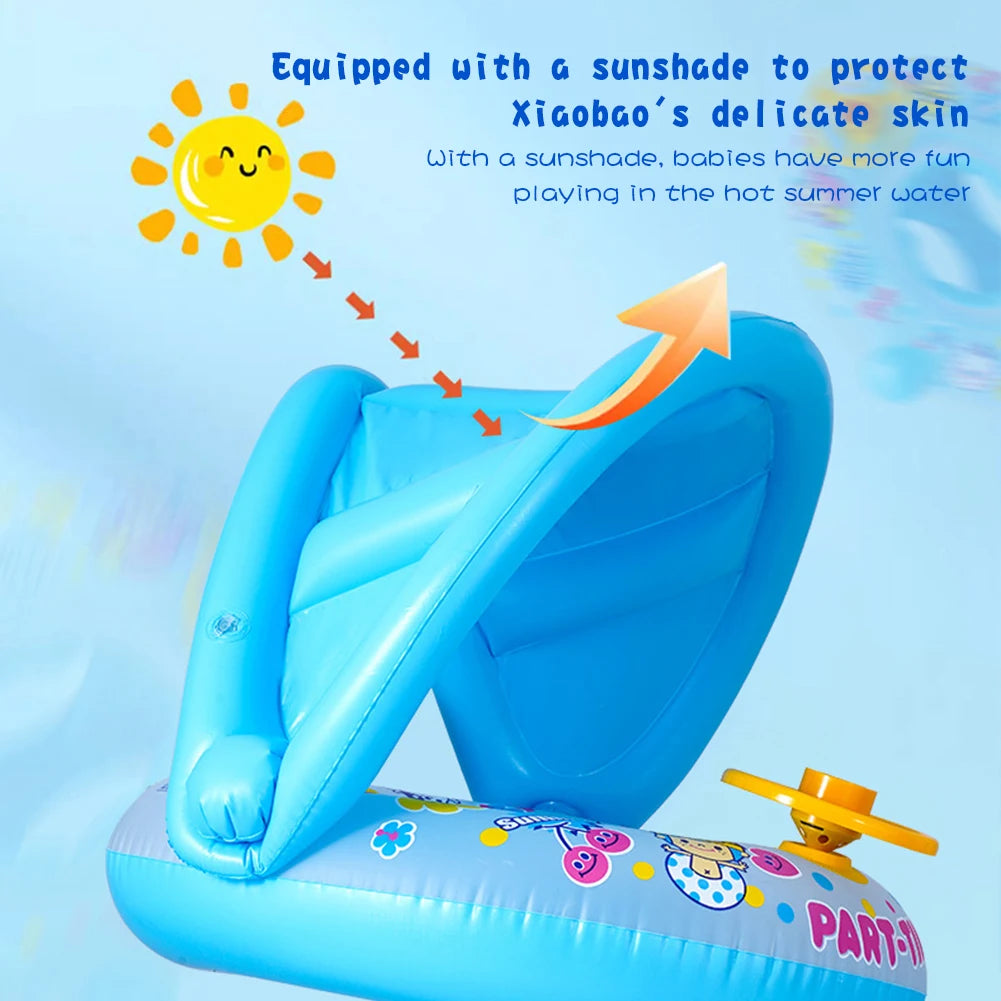 Ceeprints Baby Inflatable Swimming Ring with Sunshade