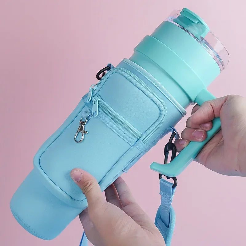 40oz Crossbody Cup Bag – Insulated Diving Fabric with Detachable Strap for Outdoor & Travel