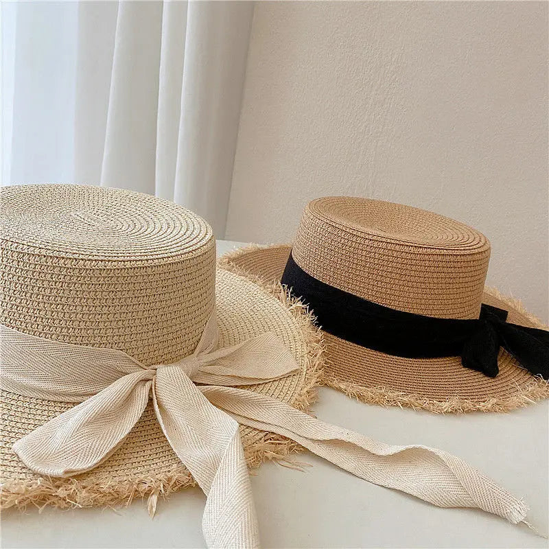 Japanese Style Hairy Edge Straw Beach Hat – Women's Summer Sun Protection Hat