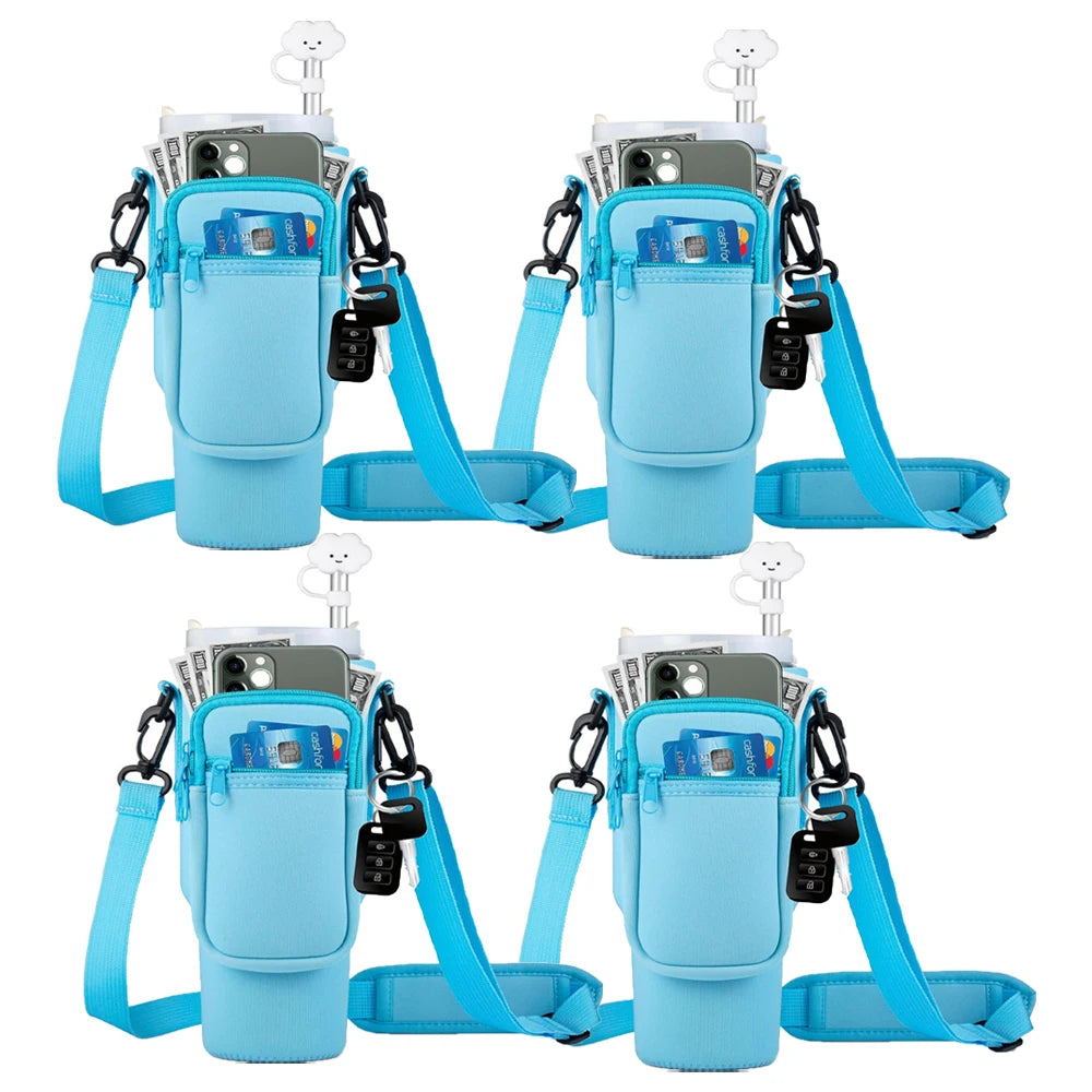 1/2/4PCS 40oz Water Bottle Carrier – Adjustable Strap Pouch for Thermos/Mugs