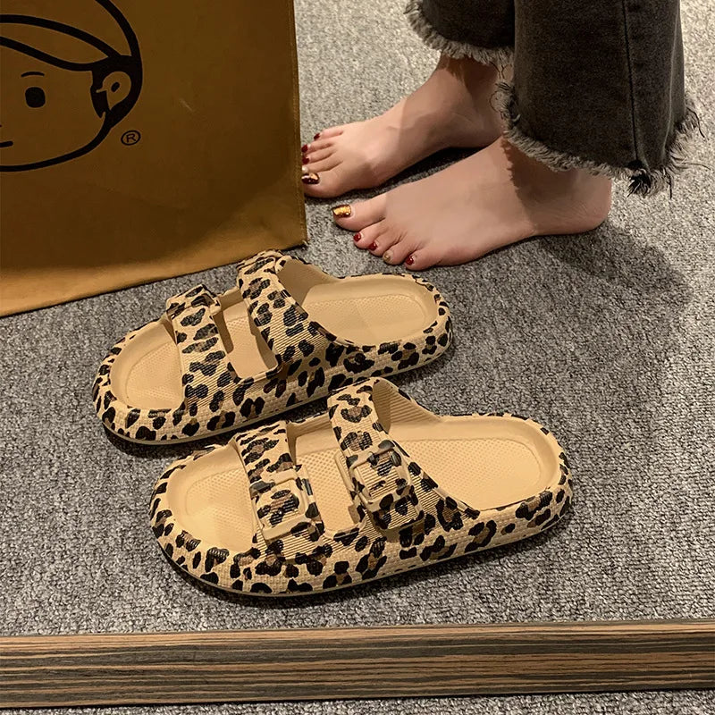 Women’s Leopard Print Platform Slippers – Casual Thick Sole Sandals