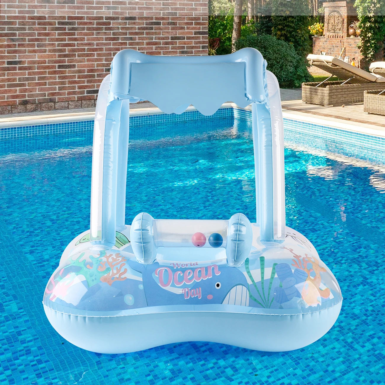 Ceeprints 1pc Baby Pool Float with Canopy – Safe & Fun Water Play