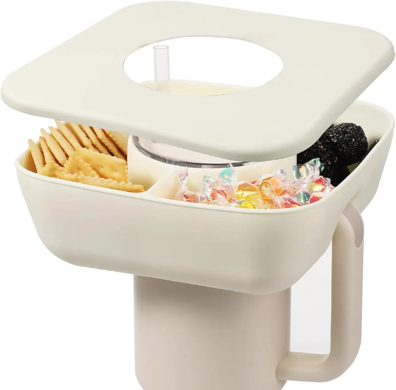 Silicone Snack Bowl with Lid – 4-Section Tray for 40oz Tumbler, 1PC Accessory