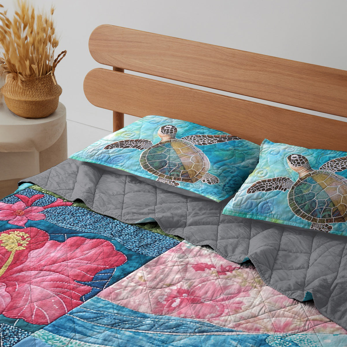 Ceeprints Quilt 3-Piece Set Sea Turtle Tropical Flower