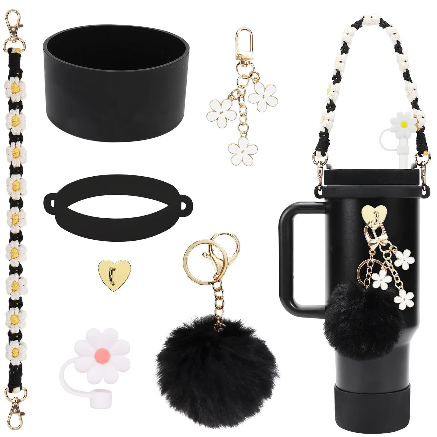 Handmade Straw Cap Case – Charm Chain, Initial Keychain & Handle for Tumbler