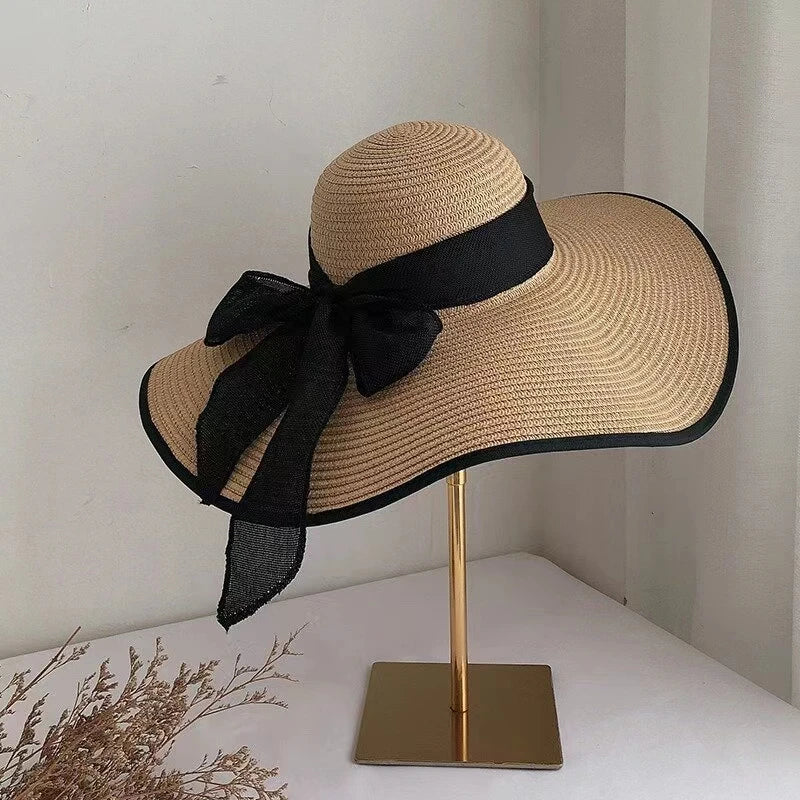 Wide Brim Straw Fedora Hat for Women – French Retro Summer Sun Hat