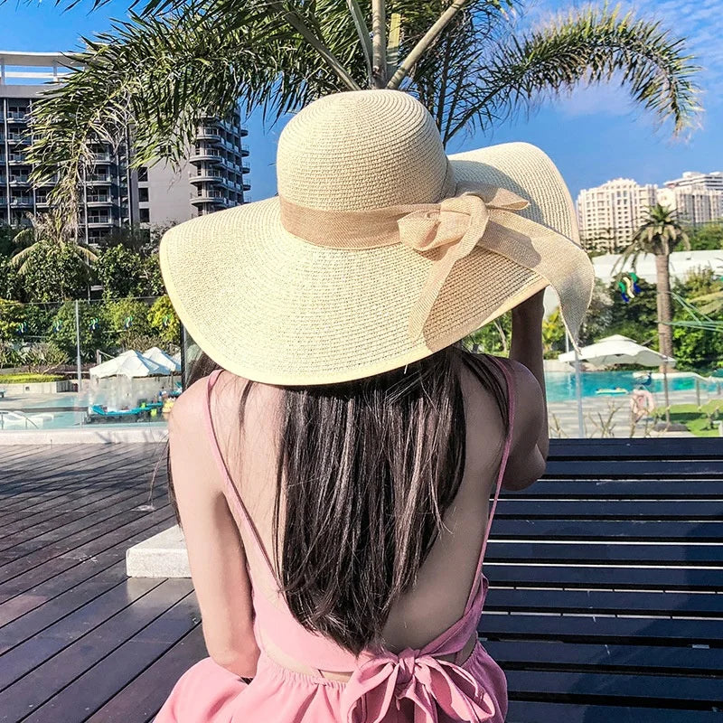 Korean Style Summer Straw Hat – Large Brim Sun Protection Beach Hat