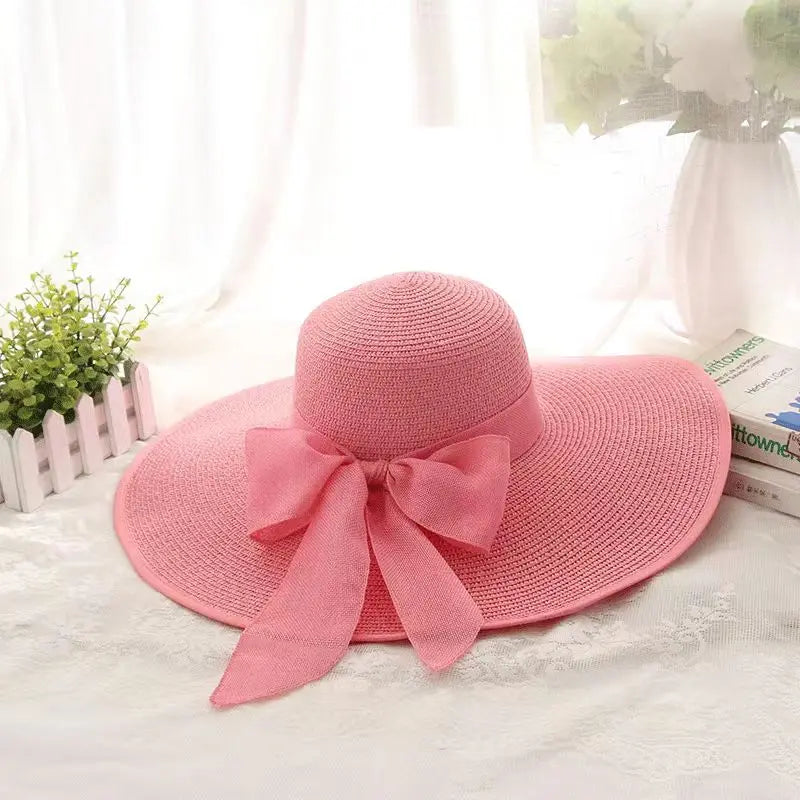 Wide Brim Straw Fedora Hat for Women – French Retro Summer Sun Hat