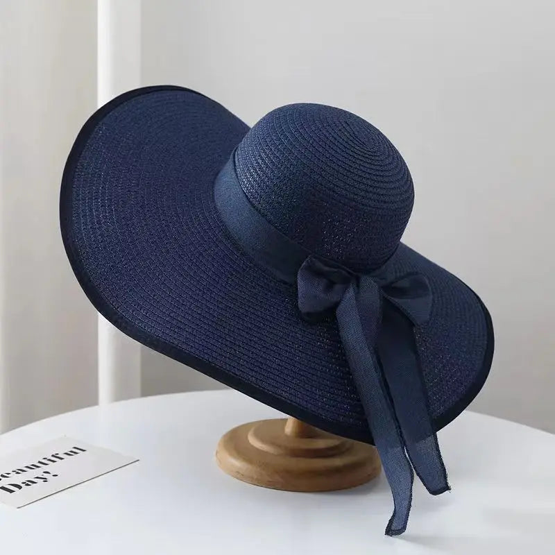 Wide Brim Straw Hat for Women – Retro French Summer Sun Hat