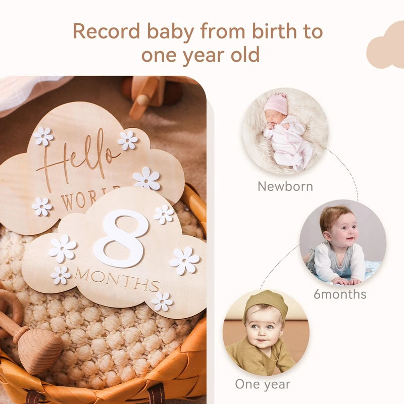 Ceeprints® Set Wooden Baby Month Milestone Card