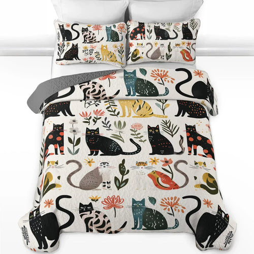 Ceeprints All Season Quilt 3-Piece Set Botanical Cat Bliss