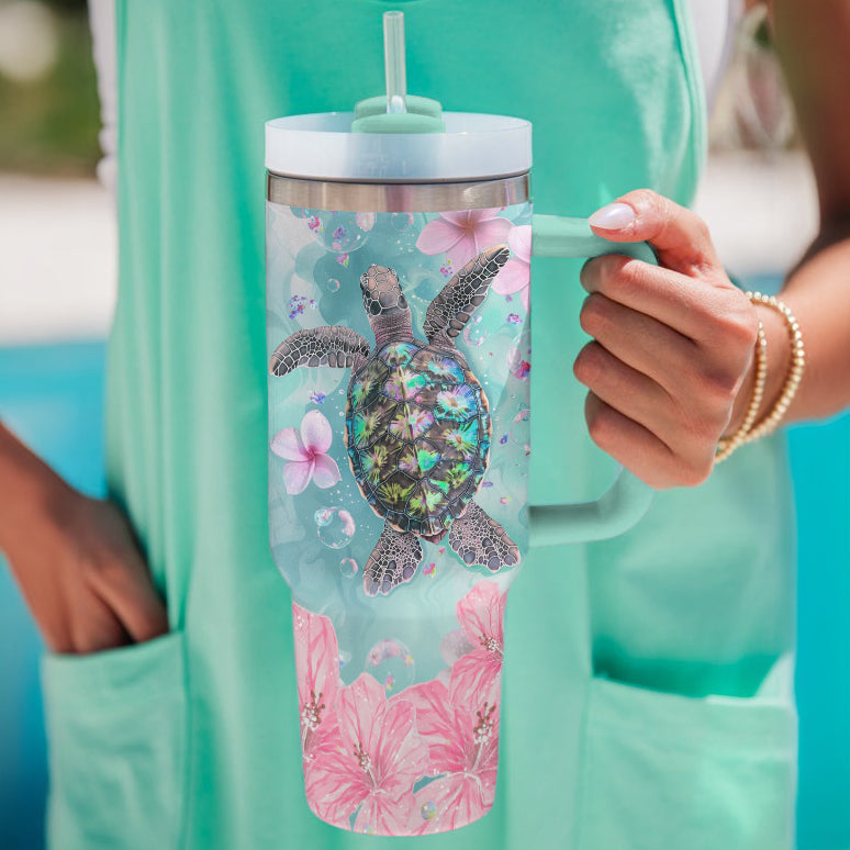 Ceeprints Tumbler Sea Turtle Tropical Flowers