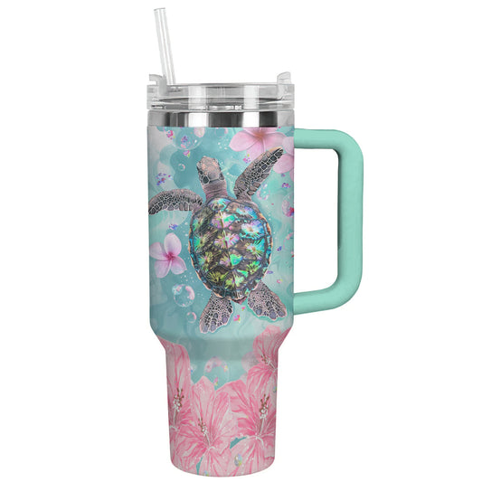 Ceeprints Tumbler Sea Turtle Tropical Flowers