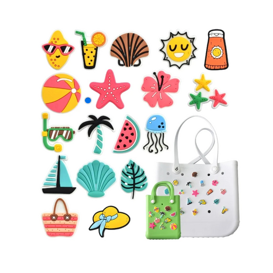 18PCS Summer Bag Charms – Random Rubber Buckles for Beach Totes