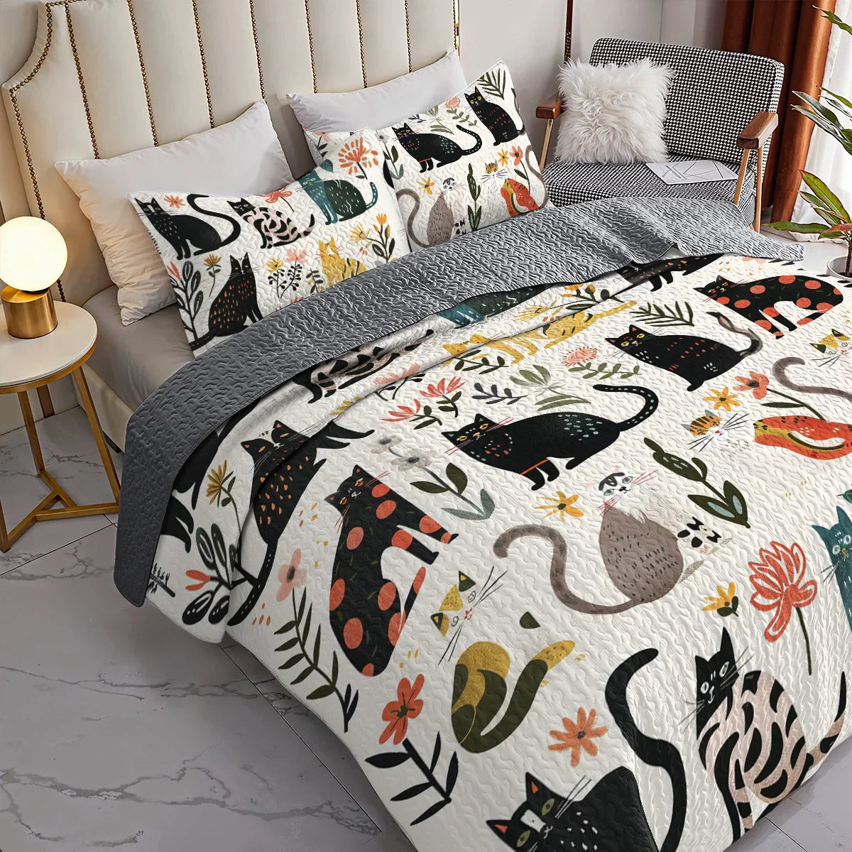 Ceeprints All Season Quilt 3-Piece Set Botanical Cat Bliss