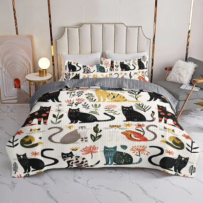 Ceeprints All Season Quilt 3-Piece Set Botanical Cat Bliss