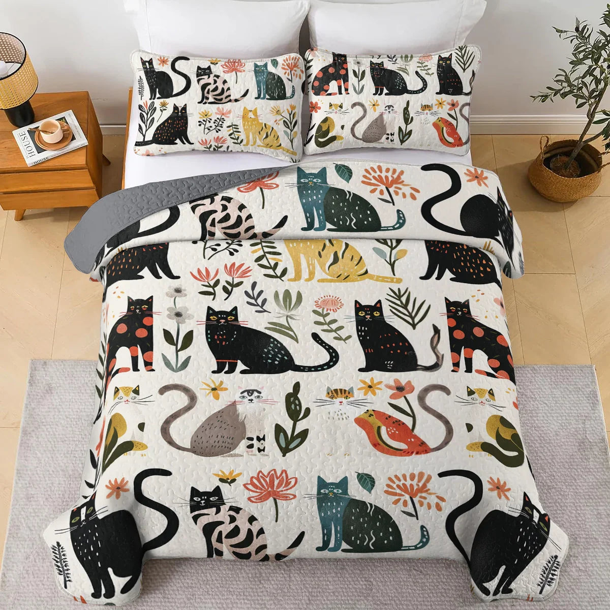 Ceeprints All Season Quilt 3-Piece Set Botanical Cat Bliss