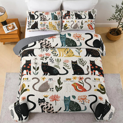 Ceeprints All Season Quilt 3-Piece Set Botanical Cat Bliss