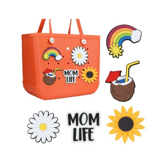 8PCS Cute Beach Bag Charms – Colorful PVC Buckles & Cartoon DIY Pins