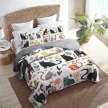 Ceeprints All Season Quilt 3-Piece Set Botanical Cat Bliss