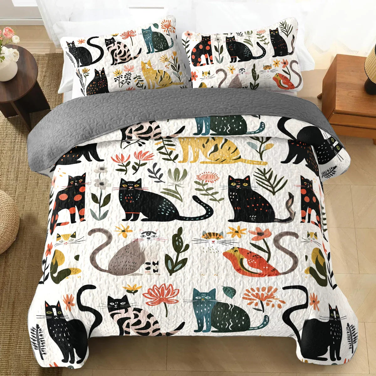 Ceeprints All Season Quilt 3-Piece Set Botanical Cat Bliss