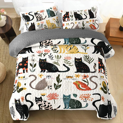 Ceeprints All Season Quilt 3-Piece Set Botanical Cat Bliss