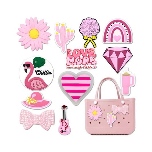 1/12PCS Pink Charms – Cactus, Flower, Flamingo & Bow for Beach Bags