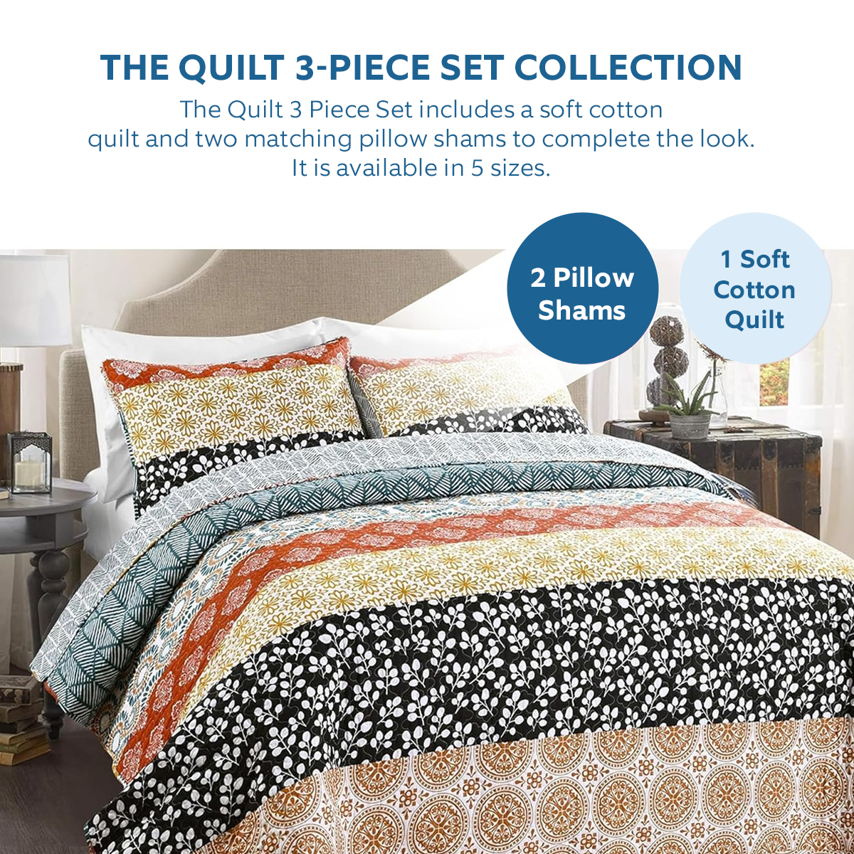 Ceeprints All Season Quilt 3-Piece Set Heart Quilting Blocks