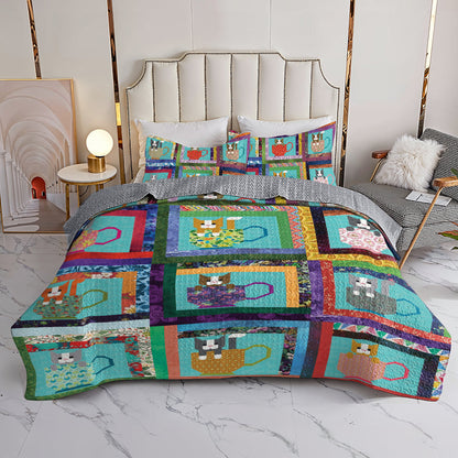 Shineful All Season Quilt 3-Piece Set Kittens in Cups