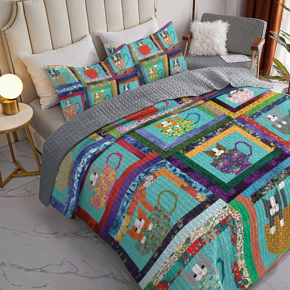 Shineful All Season Quilt 3-Piece Set Kittens in Cups