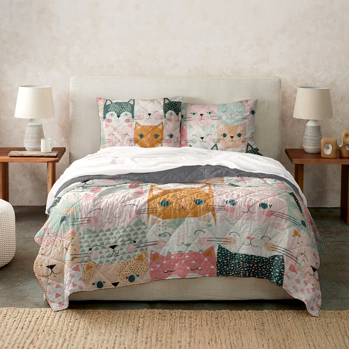 Ceeprints Quilt 3-Piece Set Cat fabric pattern quilt