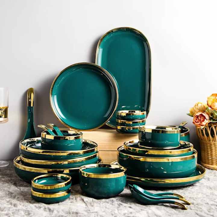 Dishes Luxury Green Food Plate Set - 9pcs