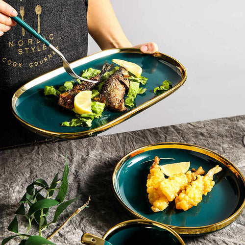 Dishes Luxury Green Food Plate Set - 9pcs
