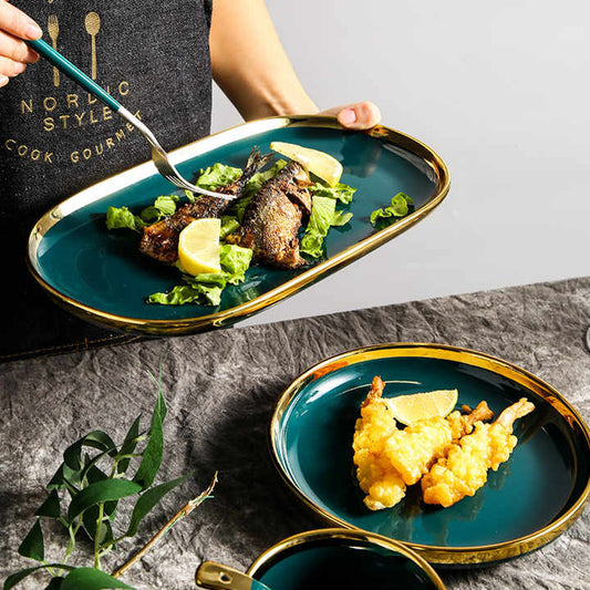Dishes Luxury Green Food Plate Set - 9pcs