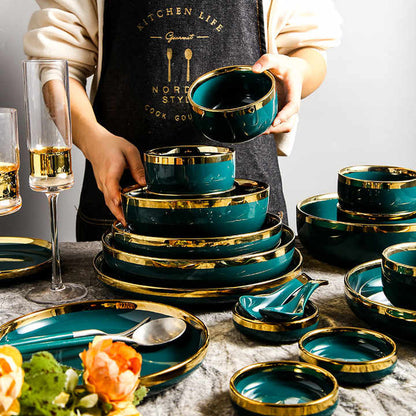 Dishes Luxury Green Food Plate Set - 9pcs