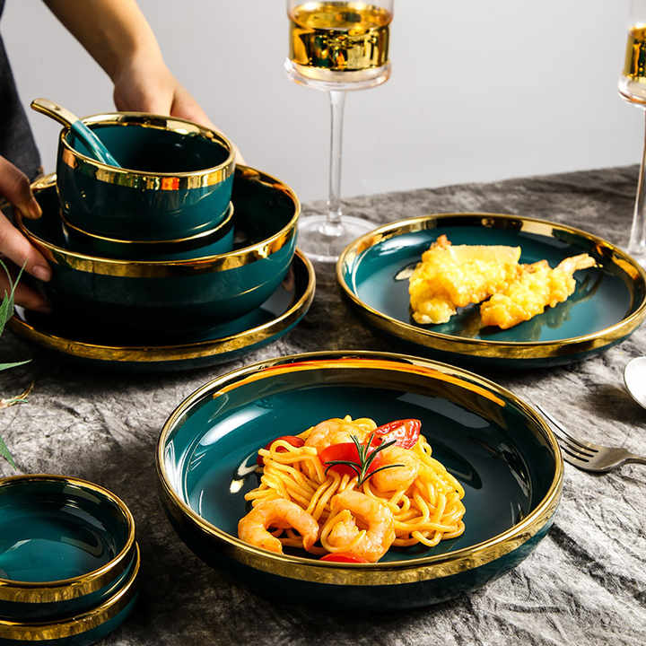 Dishes Luxury Green Food Plate Set - 9pcs