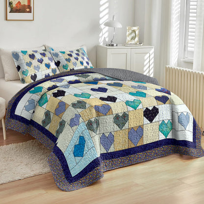 Ceeprints All Season Quilt 3-Piece Set Heart Quilting Blocks