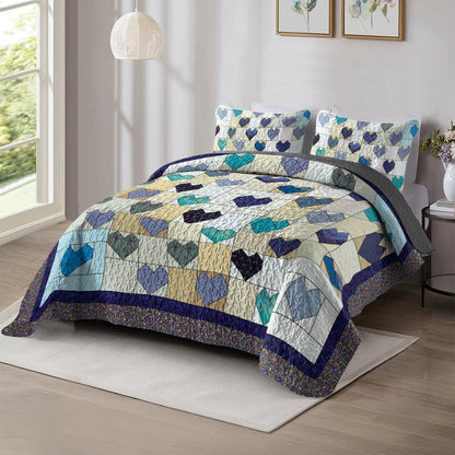 Ceeprints All Season Quilt 3-Piece Set Heart Quilting Blocks